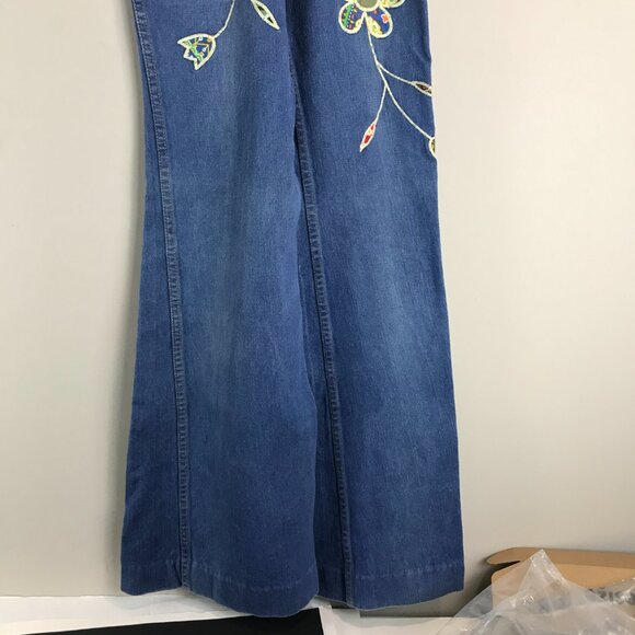 Women's Vintage Pentimento wide flare small size boho applique jeans - Picture 3 of 10